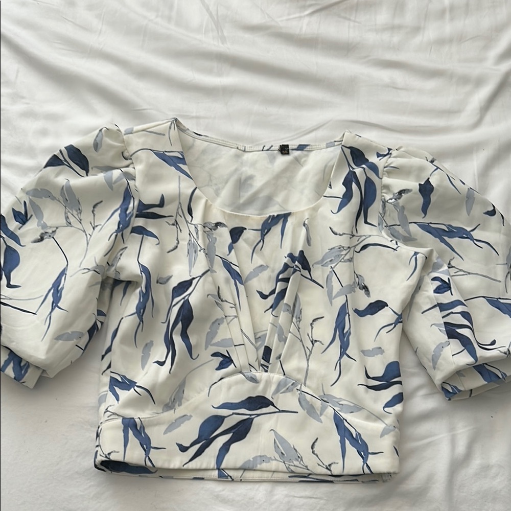 Floral Blue and White Women's Top